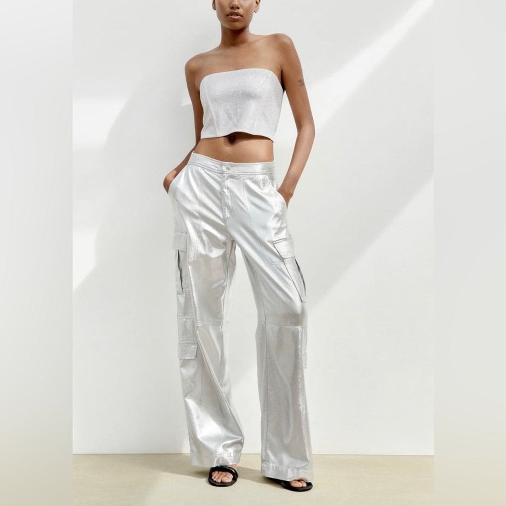 NWT S Metallic Cargo Pants